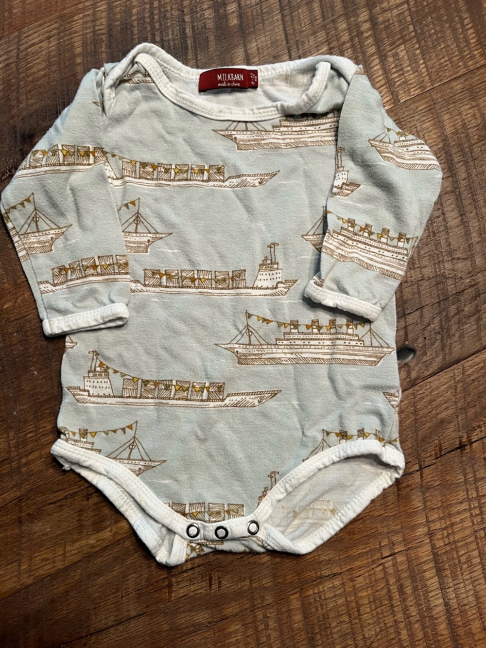 Milk Barn bamboo Light Blue Ship-Print Baby One-Piece
